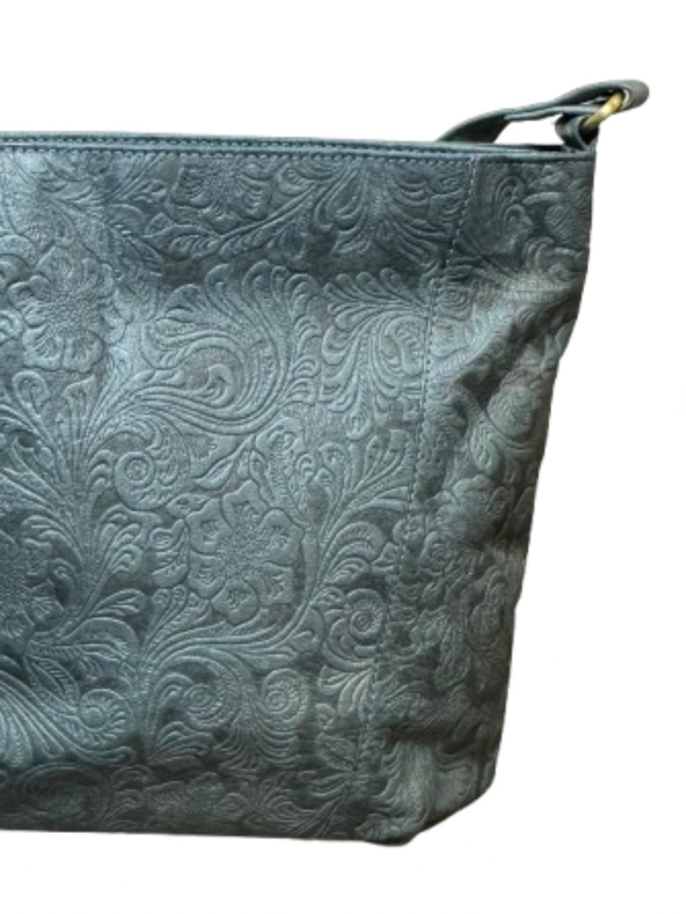 Great American Leather Works 100% Leather Embossed Blue Floral Print Purse